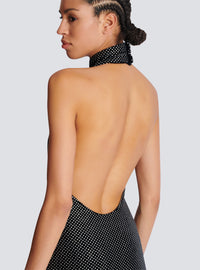 Robe longue dos-nu en velours strassé - Noir & Argent