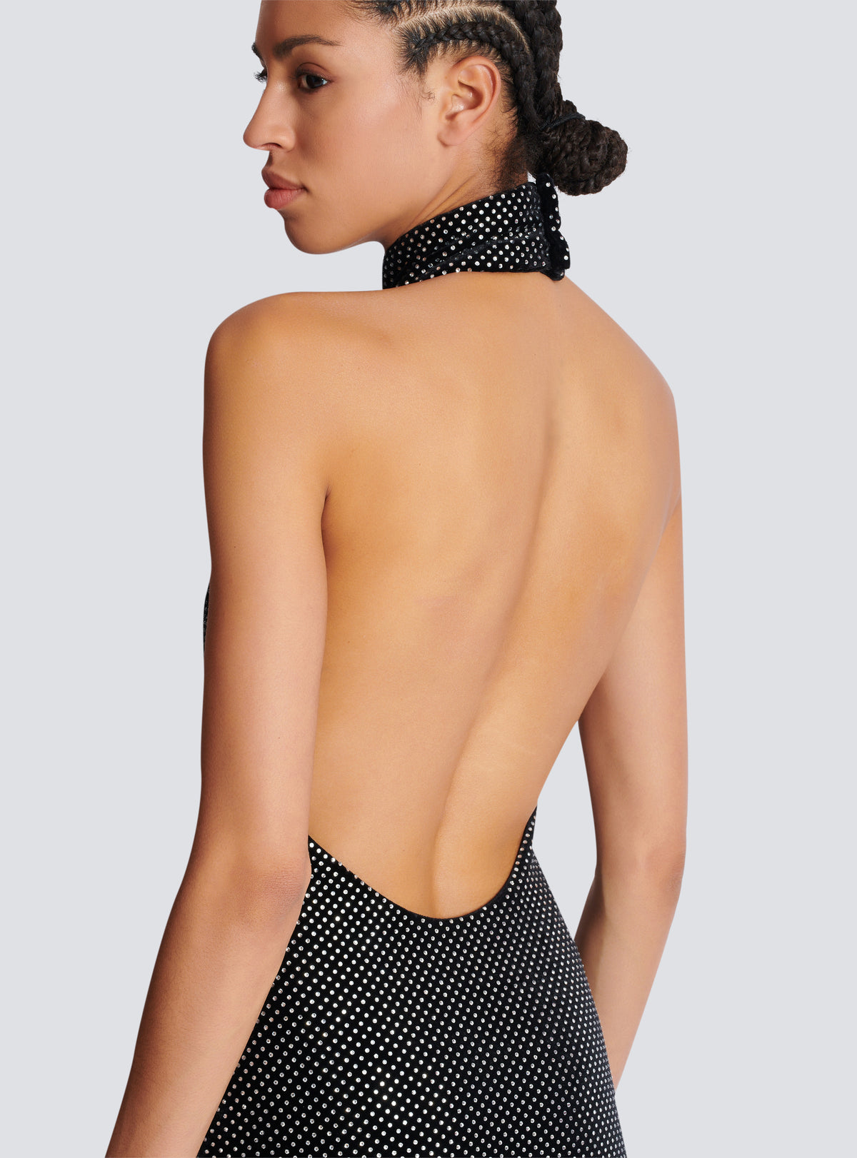 Robe longue dos-nu en velours strassé - Noir & Argent