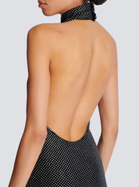 Long backless rhinestone velvet dress - Black & Silver