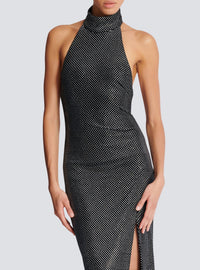 Long backless rhinestone velvet dress - Black & Silver