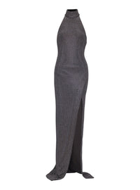 Long backless rhinestone velvet dress - Black & Silver