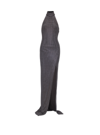 Robe longue dos-nu en velours strassé - Noir & Argent
