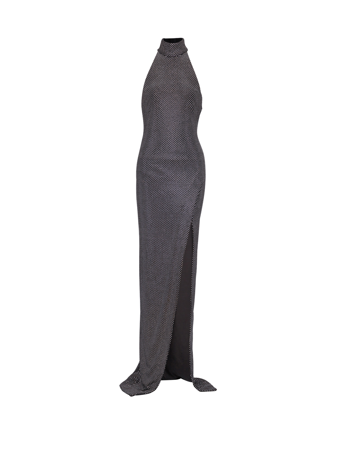 Robe longue dos-nu en velours strassé - Noir & Argent