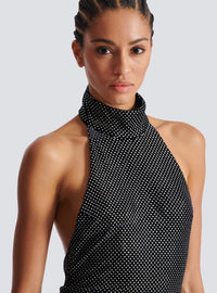 Robe longue dos-nu en velours strassé - Noir & Argent