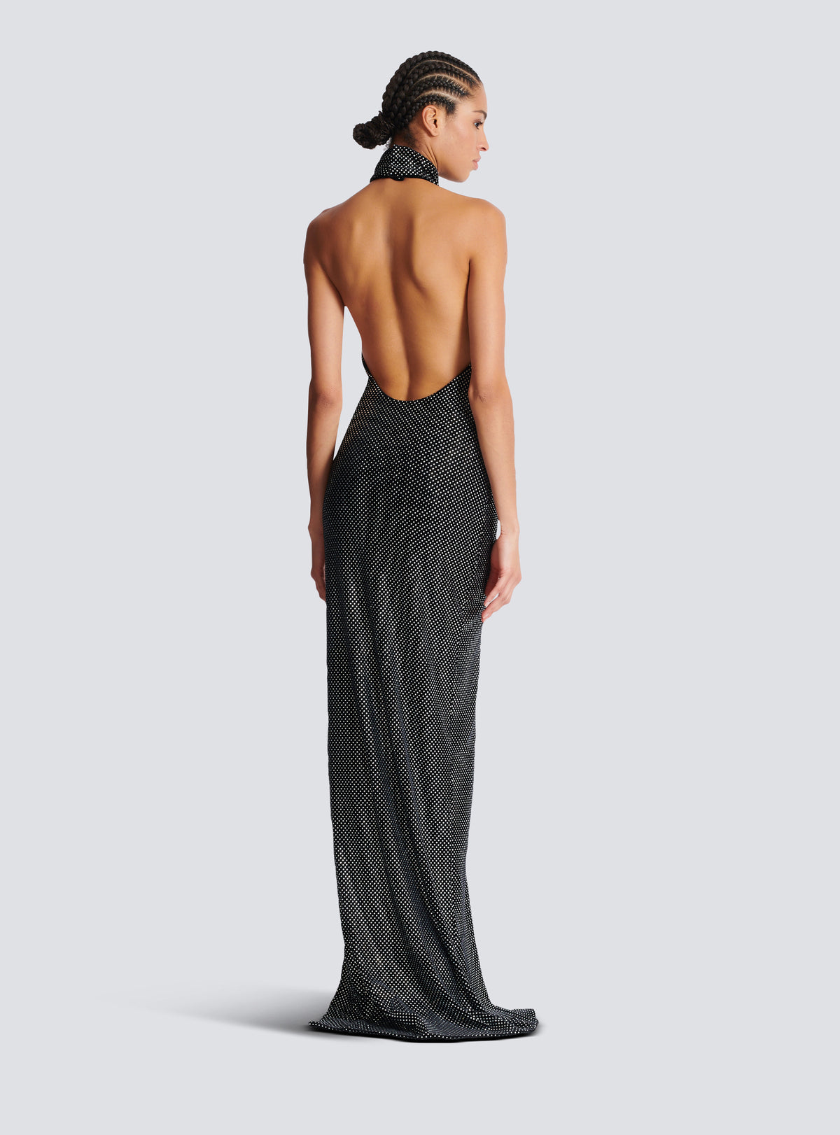 Robe longue dos-nu en velours strassé - Noir & Argent