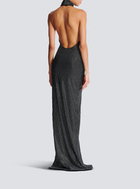 Long backless rhinestone velvet dress - Black & Silver