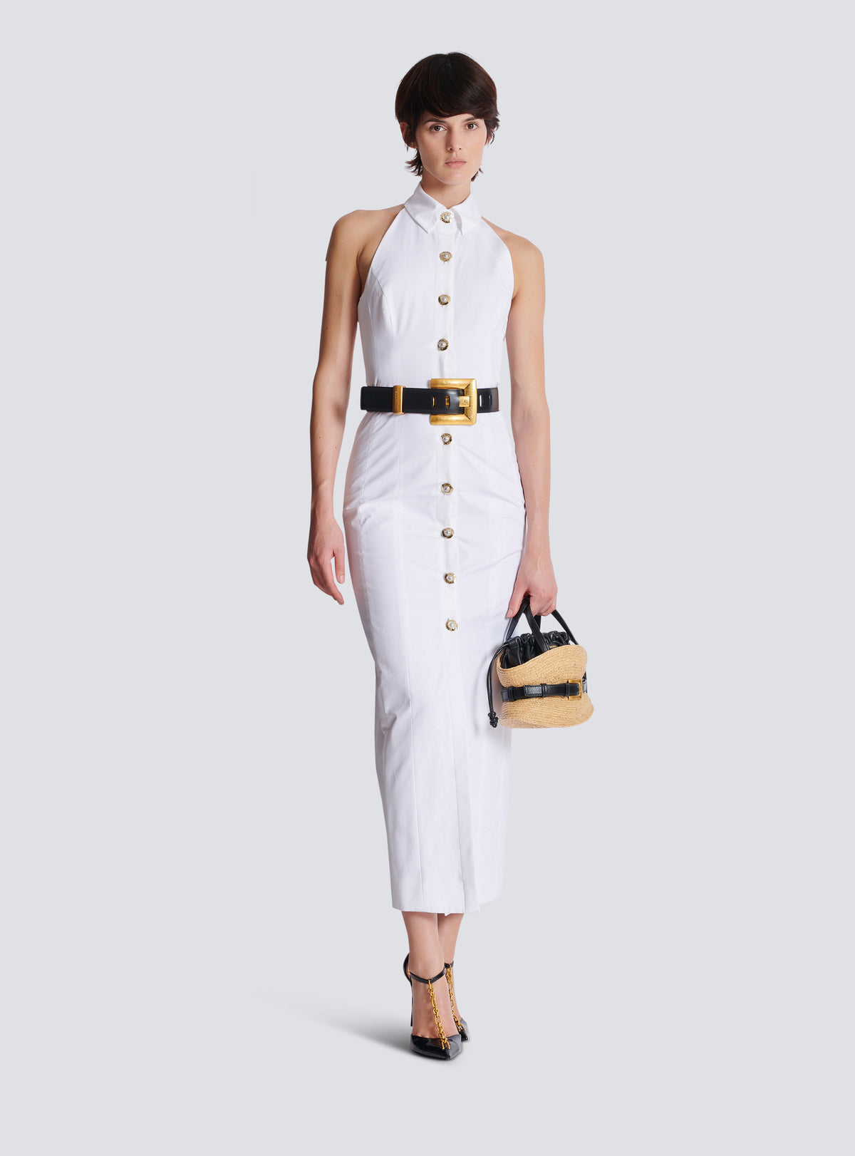 Robe bodycon dos-nu en popeline  - Blanc