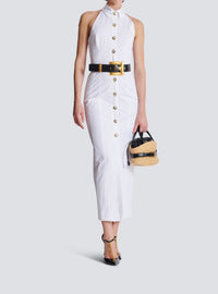 Robe longue dos-nu en popeline - Blanc