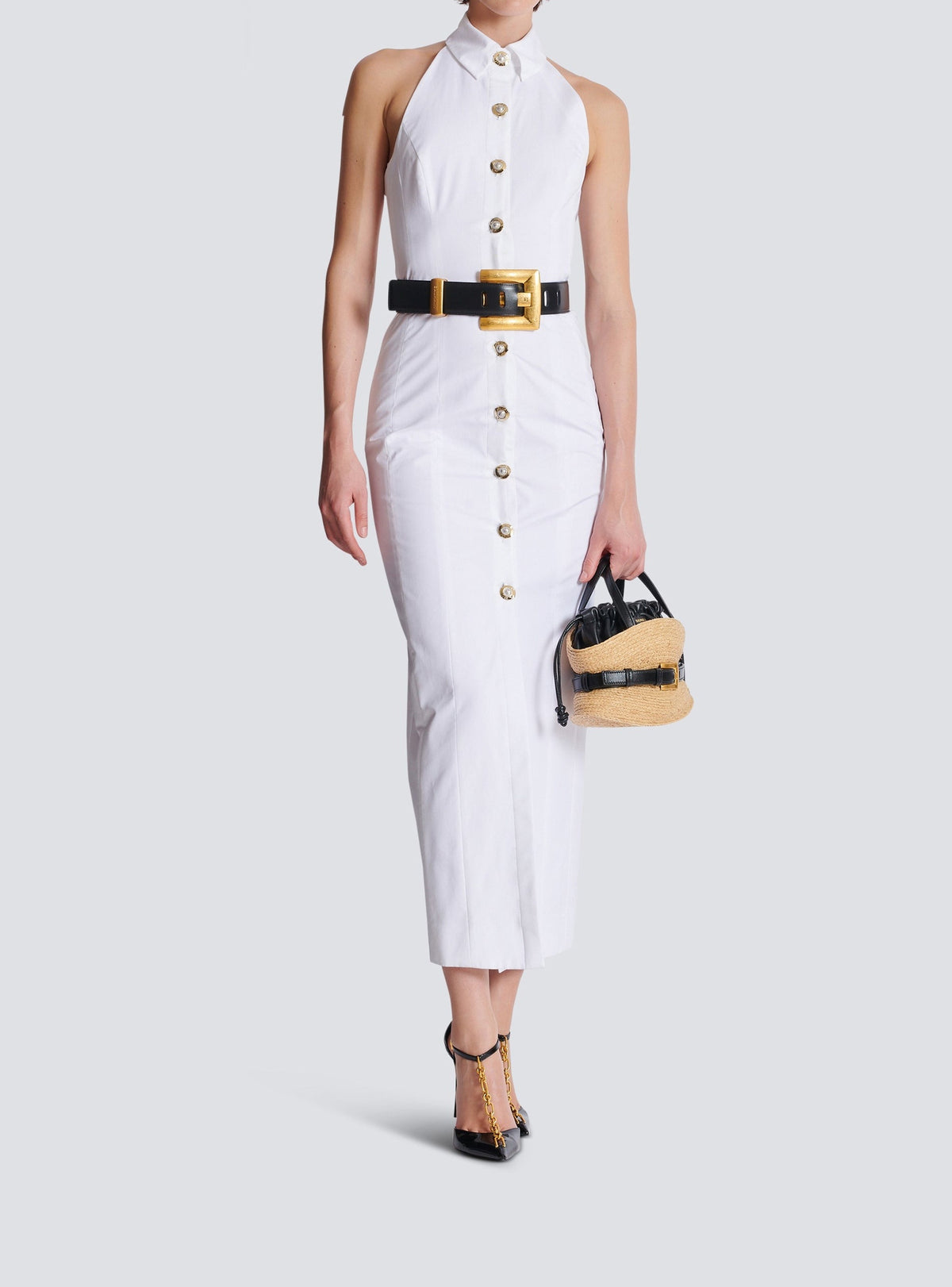 Robe longue dos-nu en popeline - Blanc