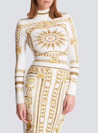 Robe longue imprimée motif foulard - Blanc & Or