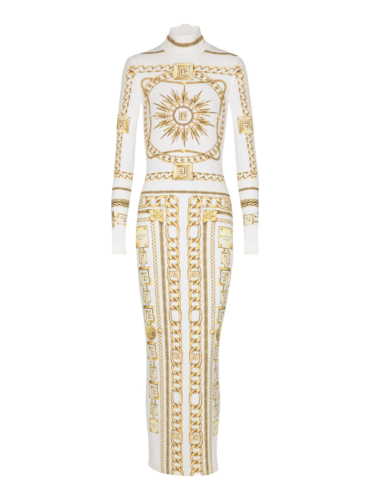Robe longue imprimée motif foulard - Blanc & Or
