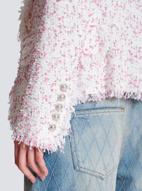 Veste en tweed à pois ajustée 6 boutons - Blanc & Rose