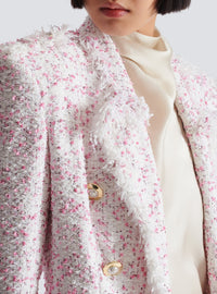 Fitted 6-button polka dot tweed jacket - White & Pink