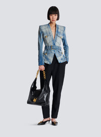 Veste 1 bouton ceinturée en denim - Bleu Jean Clair