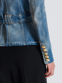 Veste 1 bouton ceinturée en denim - Bleu Jean Clair