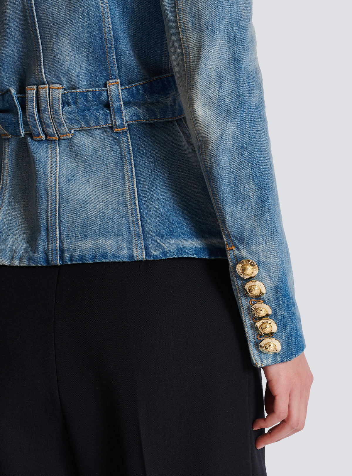 Veste 1 bouton ceinturée en denim - Bleu Jean Clair