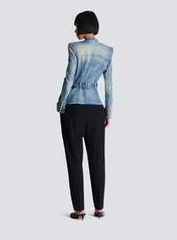 Veste 1 bouton ceinturée en denim - Bleu Jean Clair