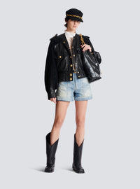 Bomber en cuir et tweed - Noir & Noir