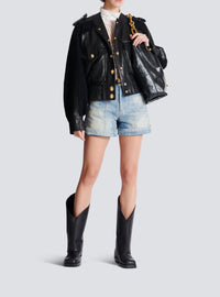 Leather and tweed bomber jacket - Black & Black