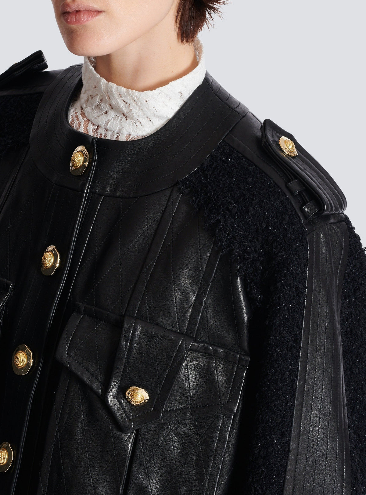 Leather and tweed bomber jacket - Black & Black