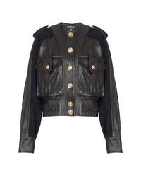 Leather and tweed bomber jacket - Black & Black
