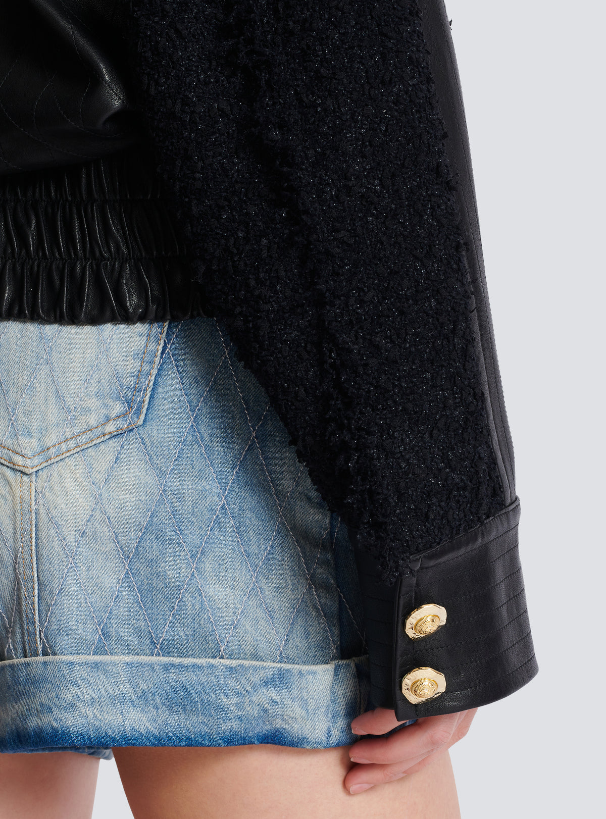 Bomber en cuir et tweed - Noir & Noir