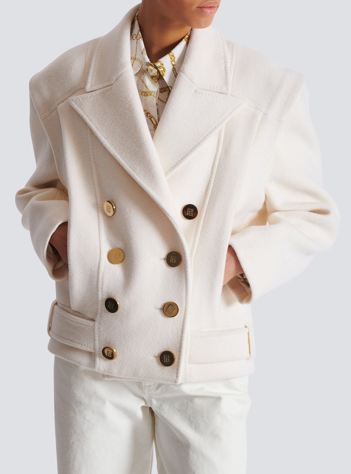 Short wool pea coat - White
