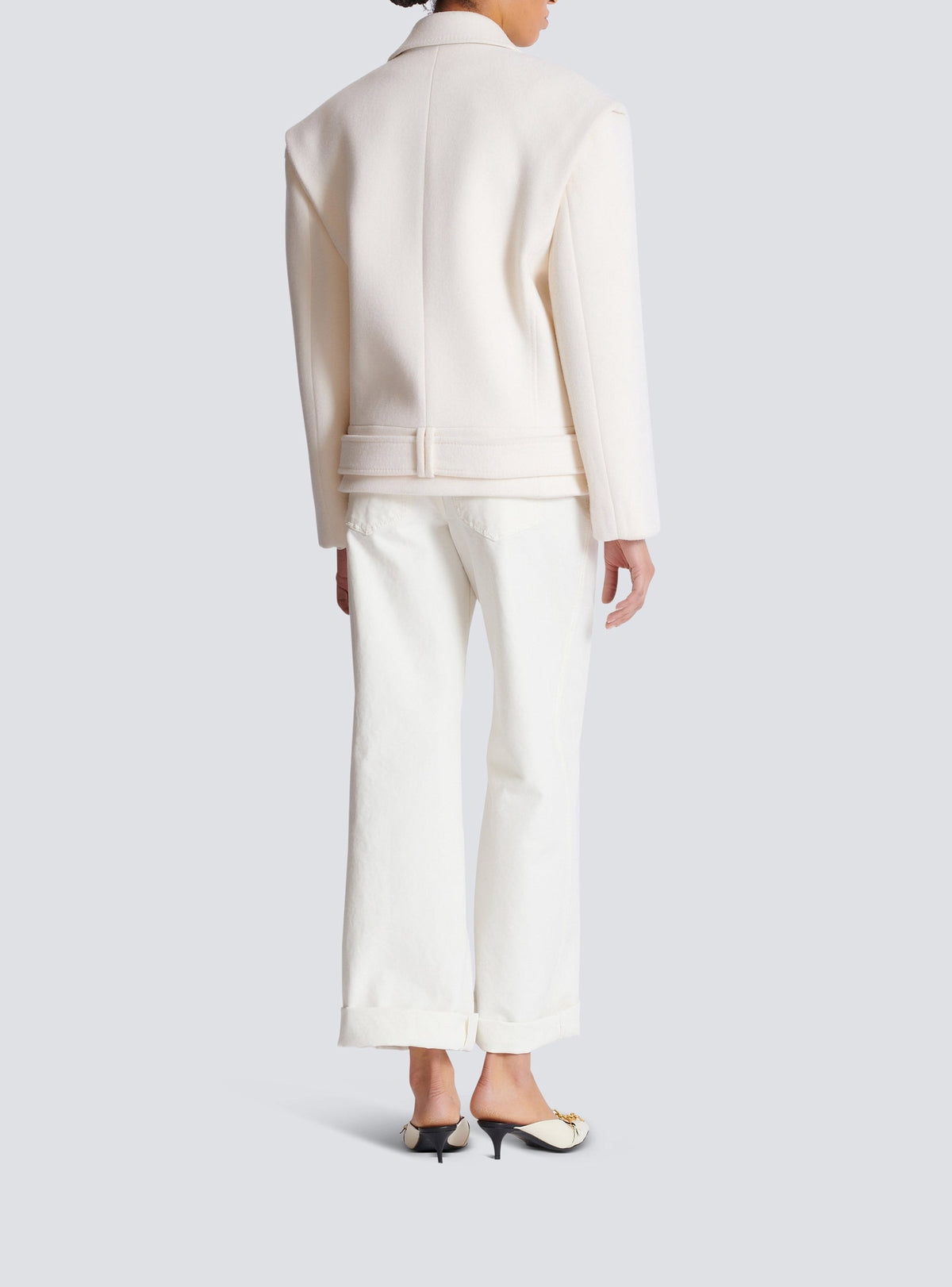 Short wool pea coat - White