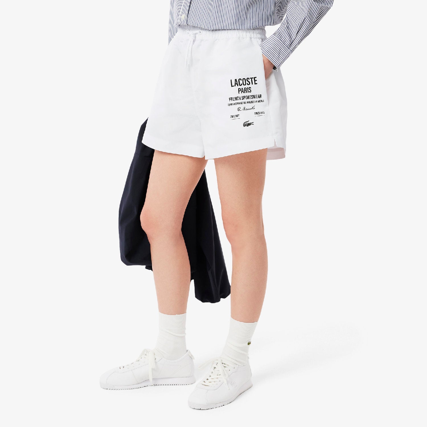 Short imprimé à cordon - Blanc