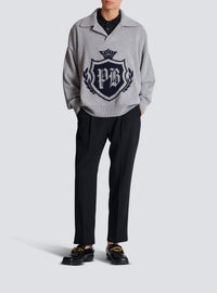 Pull polo en cachemire - Gris Chiné & Marine
