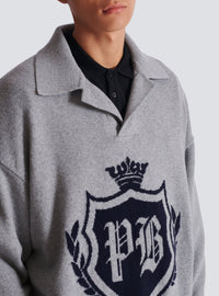 Pull polo en cachemire - Gris Chiné & Marine