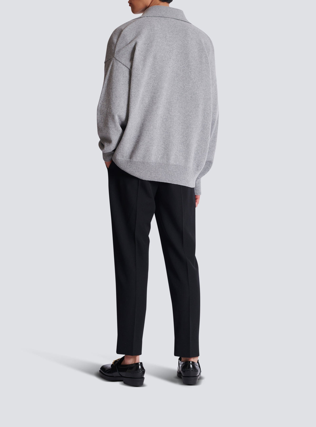 Pull polo en cachemire - Gris Chiné & Marine
