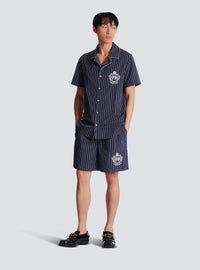 Chemise pyjama en popeline à rayures - Bleu Marine & Blanc