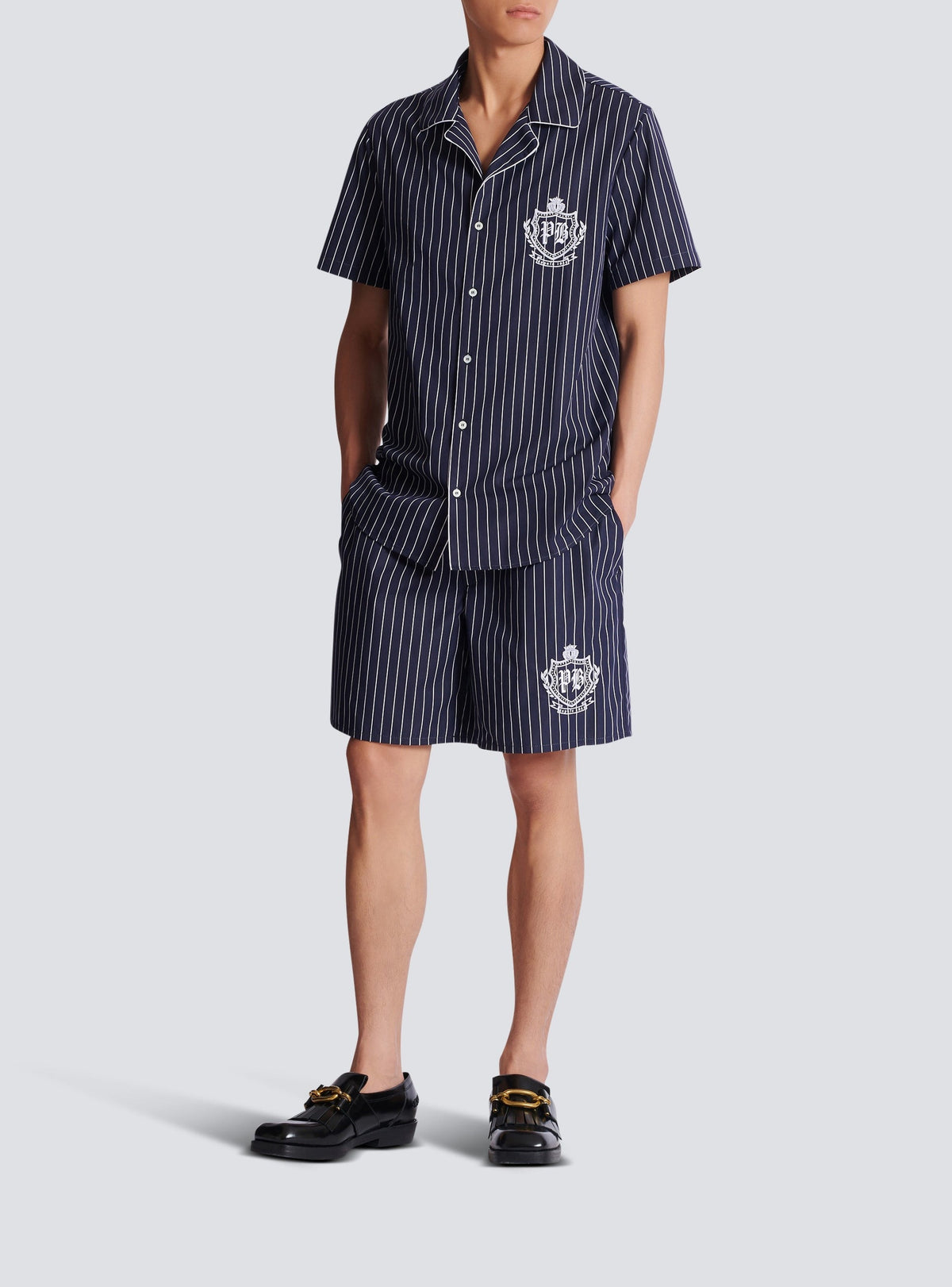 Striped poplin shirt - Navy Blue & White