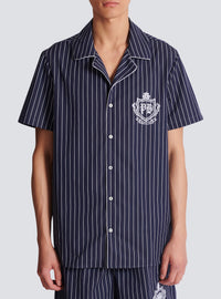 Chemise pyjama en popeline à rayures - Bleu Marine & Blanc