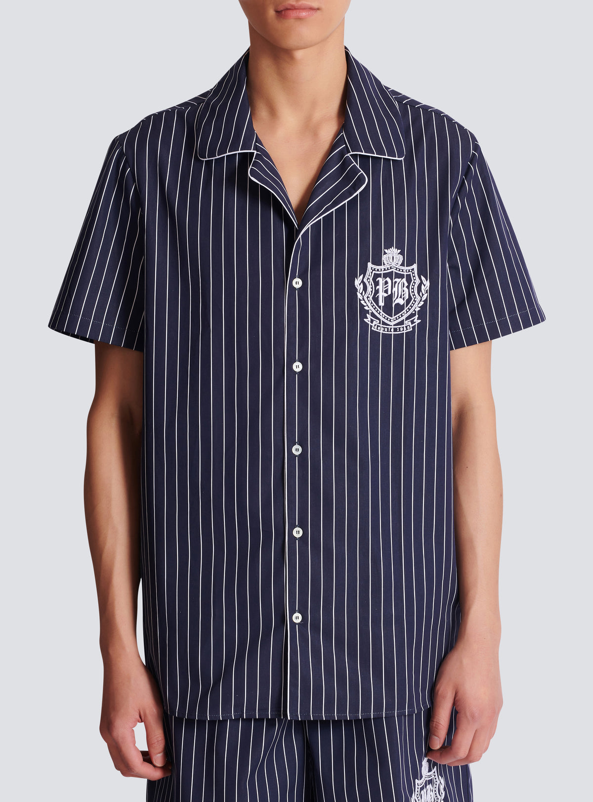 Chemise pyjama en popeline à rayures - Bleu Marine & Blanc