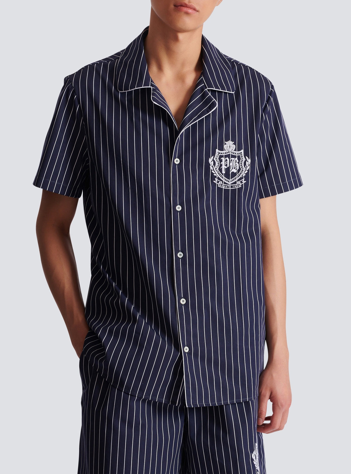 Striped poplin shirt - Navy Blue & White