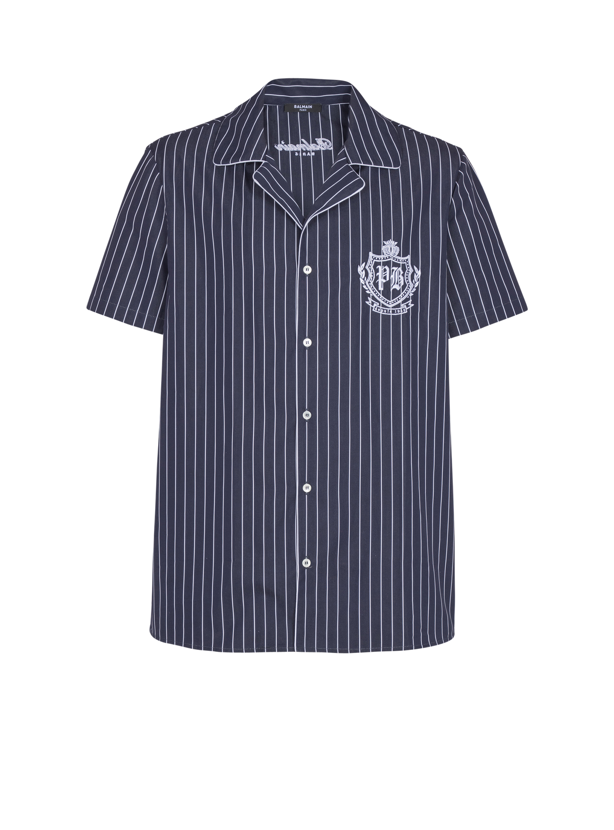 Chemise pyjama en popeline à rayures - Bleu Marine & Blanc