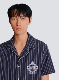 Chemise pyjama en popeline à rayures - Bleu Marine & Blanc