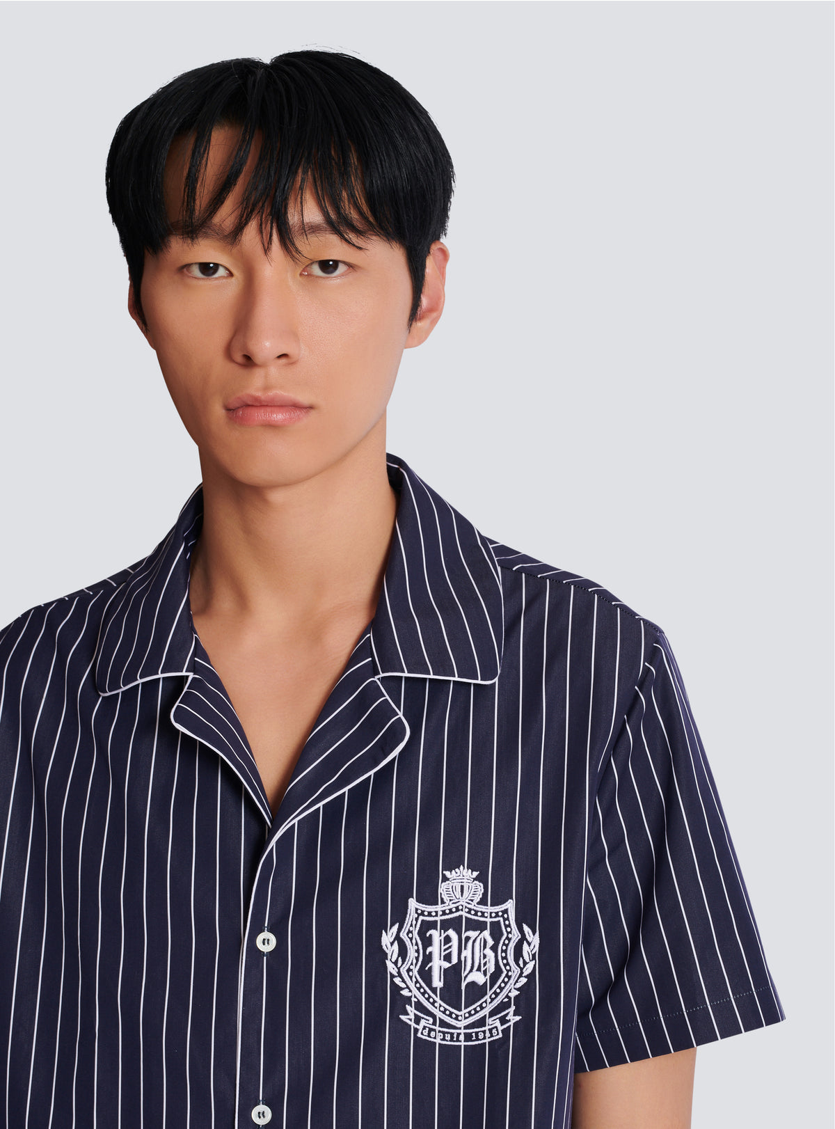 Chemise pyjama en popeline à rayures - Bleu Marine & Blanc