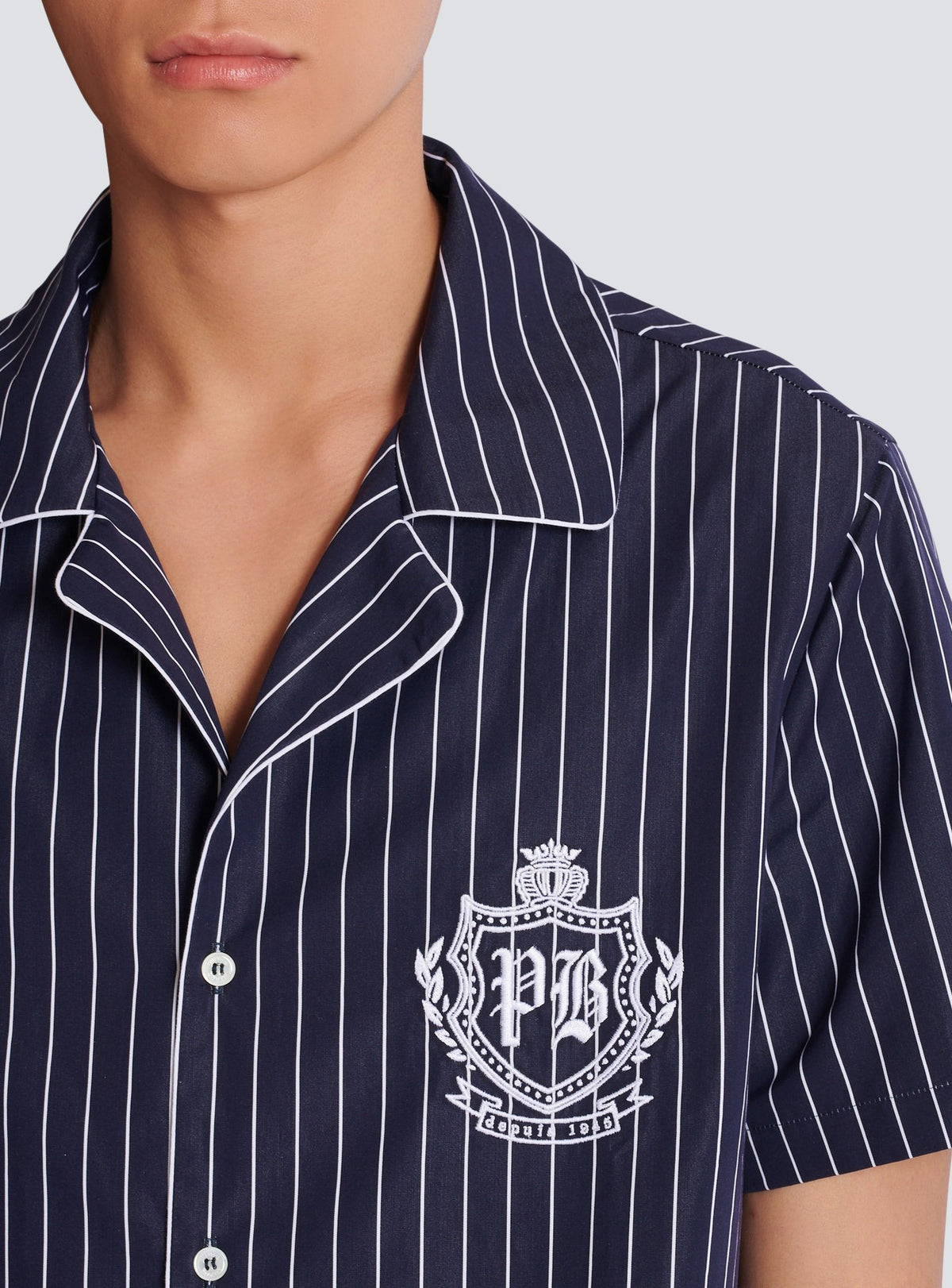 Striped poplin shirt - Navy Blue & White