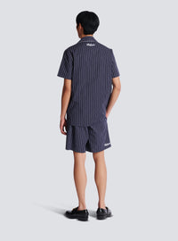 Chemise pyjama en popeline à rayures - Bleu Marine & Blanc