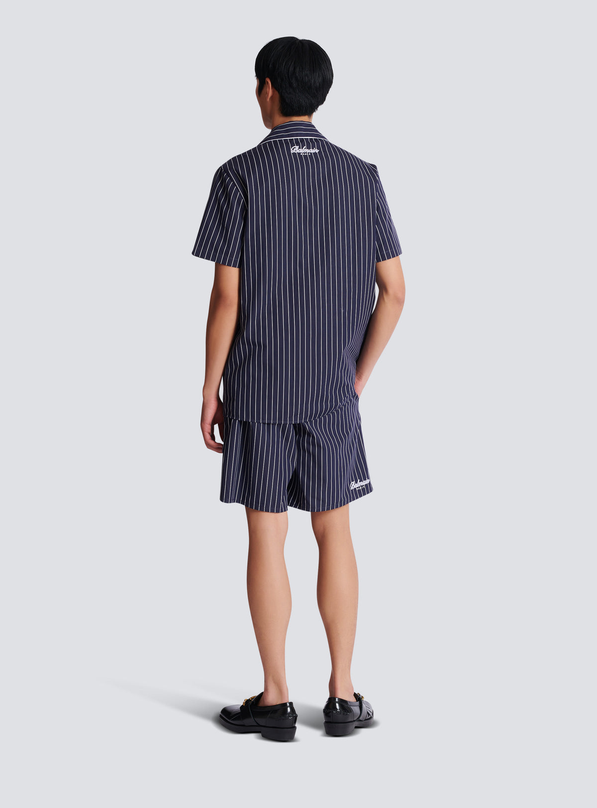 Chemise pyjama en popeline à rayures - Bleu Marine & Blanc
