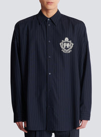 Chemise en laine à rayures college emblem - Bleu Marine & Blanc
