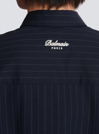 Chemise en laine à rayures college emblem - Bleu Marine & Blanc