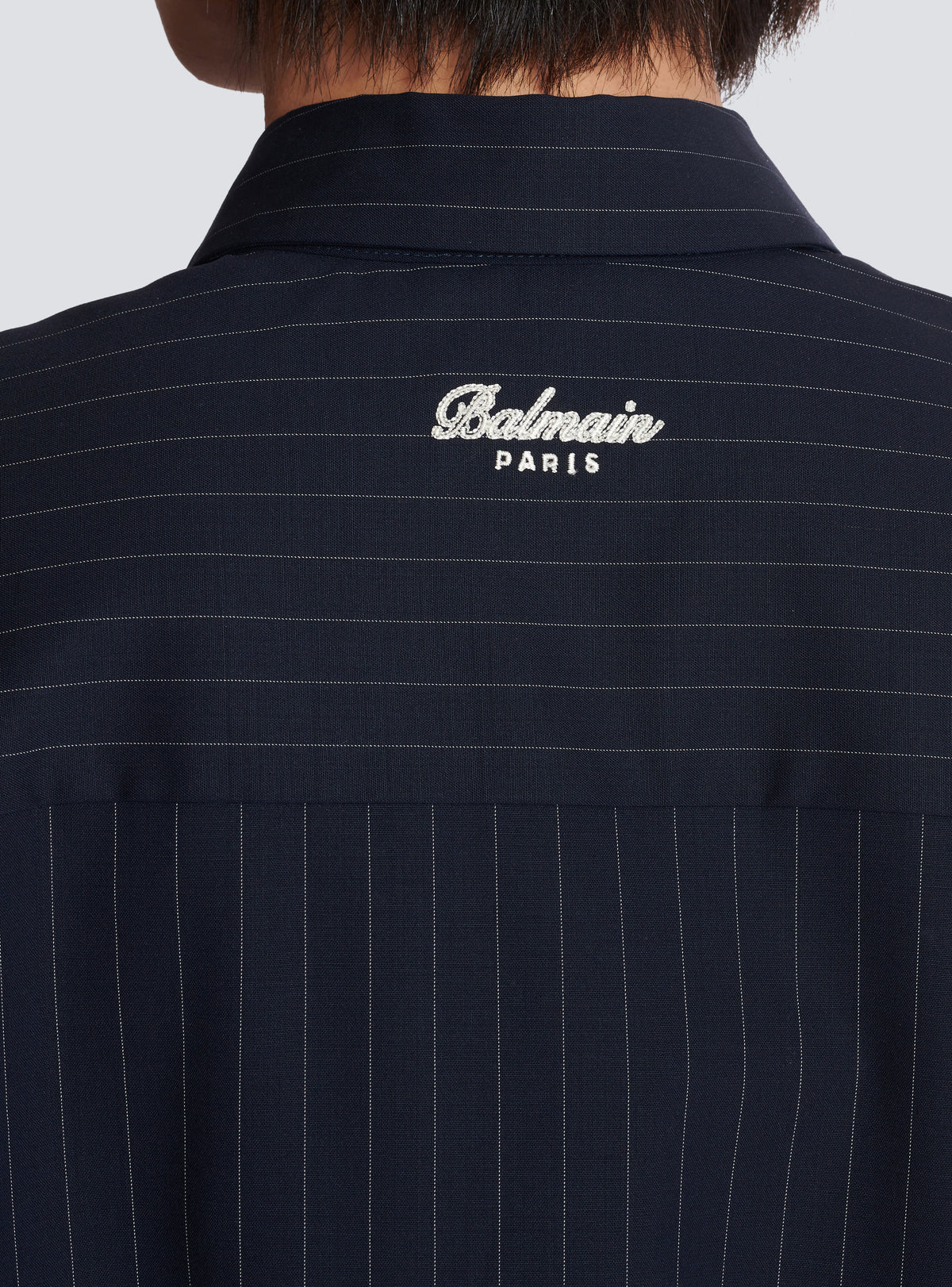 Chemise en laine à rayures college emblem - Bleu Marine & Blanc