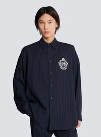 Chemise en laine à rayures college emblem - Bleu Marine & Blanc