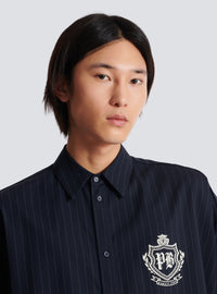 Chemise en laine à rayures college emblem - Bleu Marine & Blanc