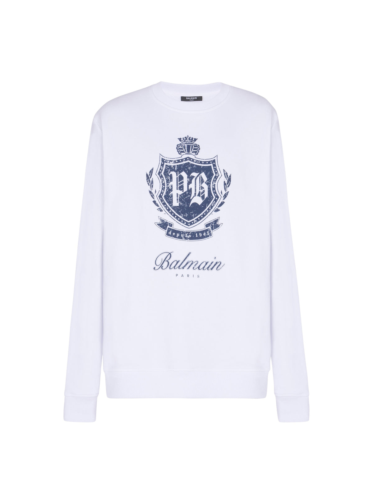 Sweat-shirt college emblem imprimé - Bleu & Beige