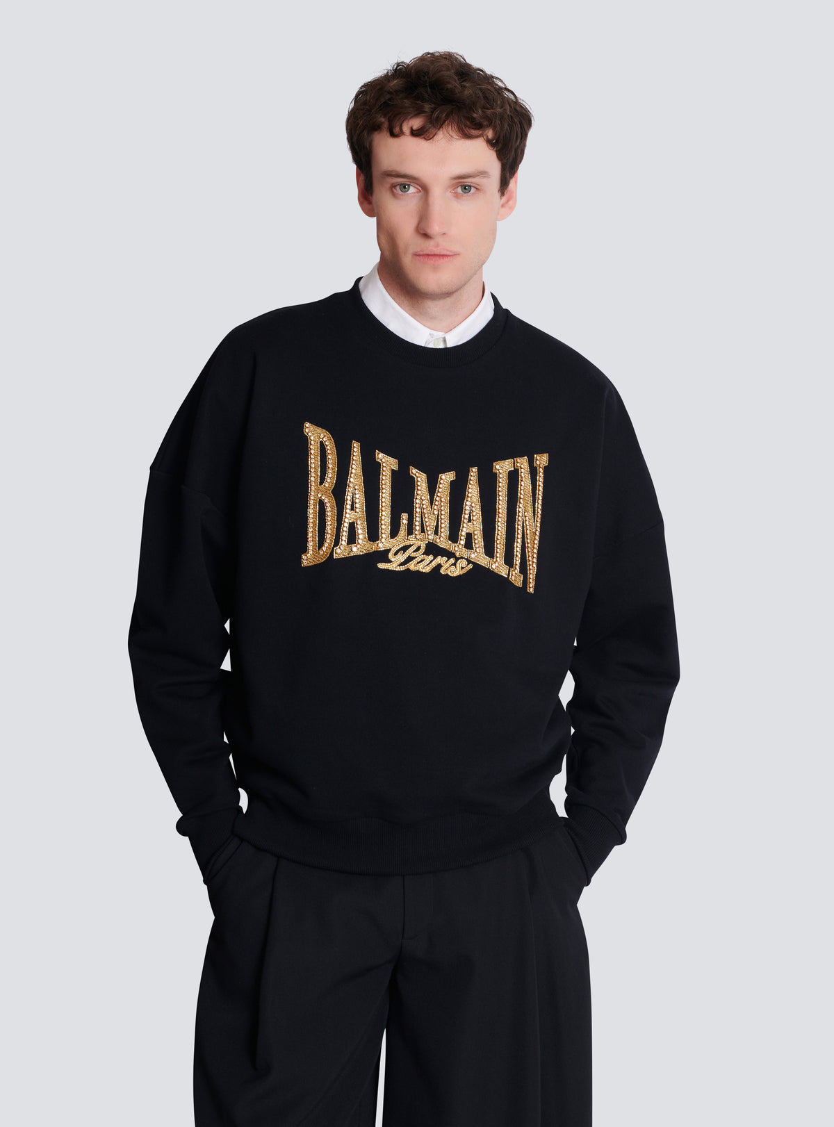 Sweat-shirt balmain college brodé - Noir & Or